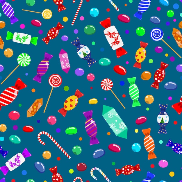 Seamless pattern of candies, lollypops and sweets