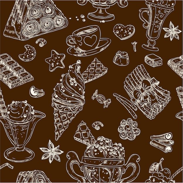 Seamless pattern of candy and ice cream