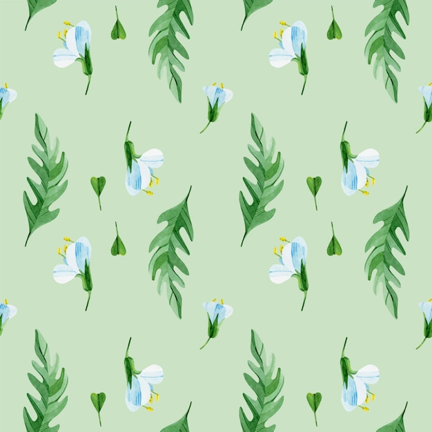 Seamless pattern of Capsella flowers and leaves