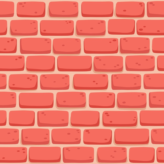 Seamless pattern of cartoon brick wall in coral color.