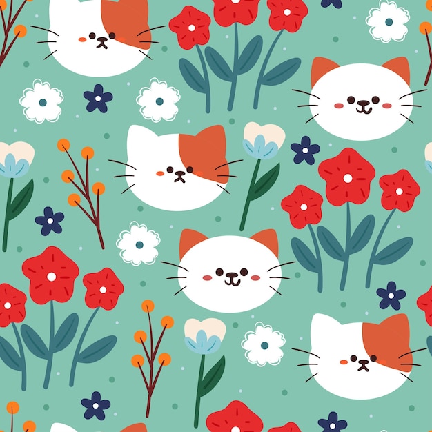 seamless pattern cartoon cat and plant