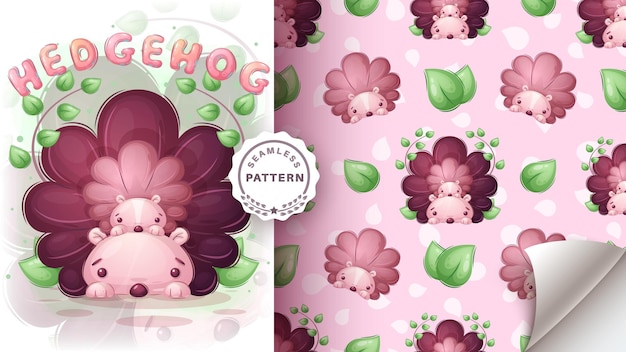 Seamless pattern cartoon character adorable hedgehog