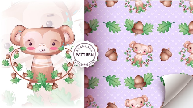 Seamless Pattern Cartoon Character Monkey