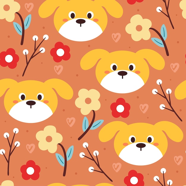 seamless pattern cartoon puppy and flower