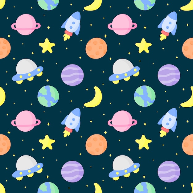 seamless pattern cartoon space and planets