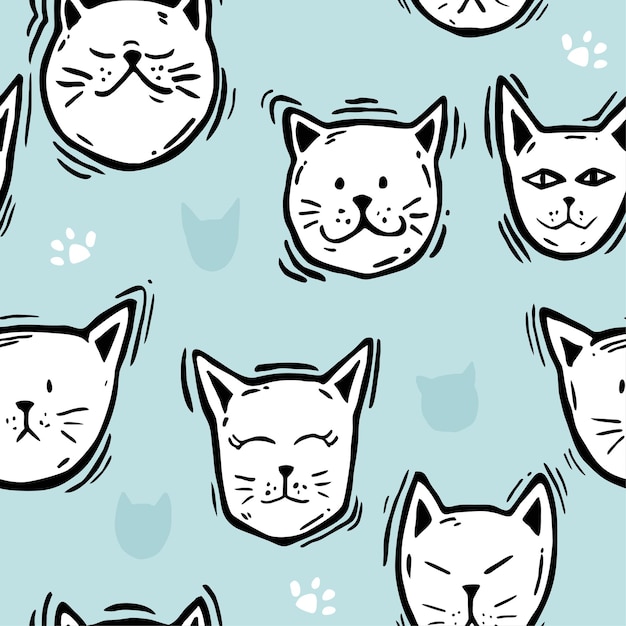 seamless pattern of cat head face cute vector illustration