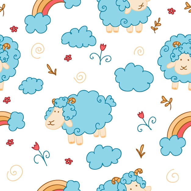 Seamless pattern for children textiles or packaging with colorful doodle style vector illustrations