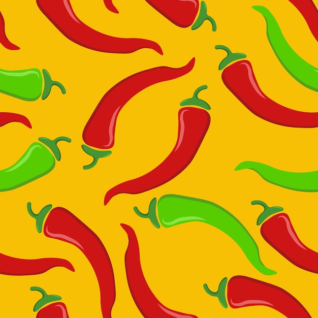 Seamless pattern chilli on a yellow background