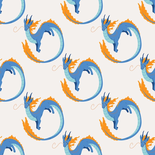 Vector seamless pattern of chinese dragons design background for chinese new year flying dragons