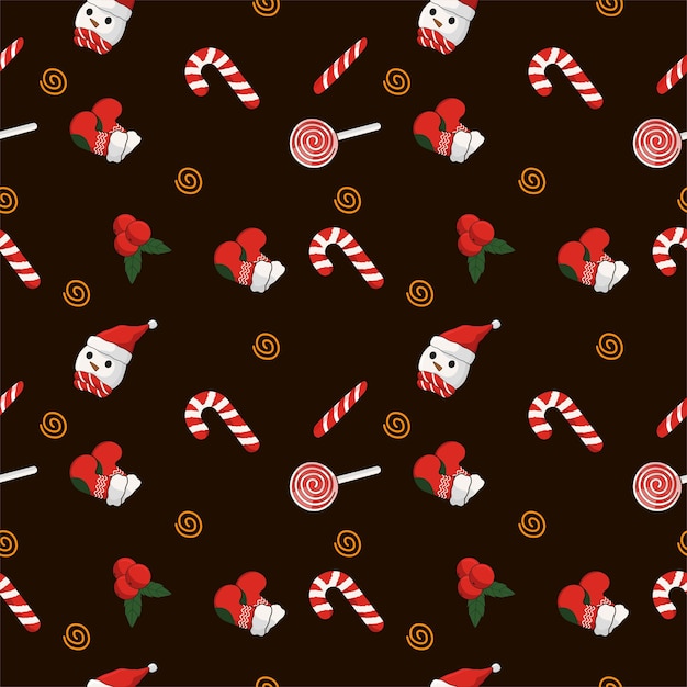 Seamless pattern christmass with candy and snowman