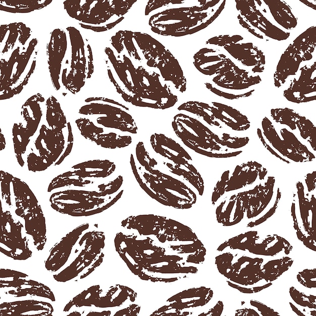 Seamless pattern of coffee beans in doodle sketch design