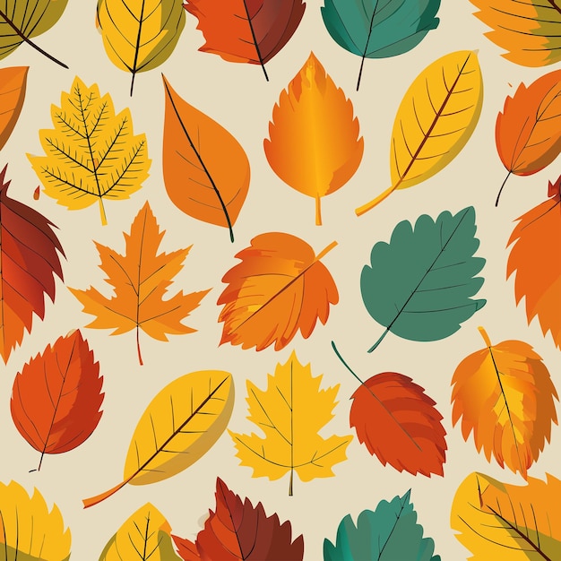 Vector seamless pattern collection of autumn leaves in fall hues and vibrant colors