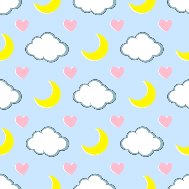 Seamless pattern of a collection of earth month and clouds