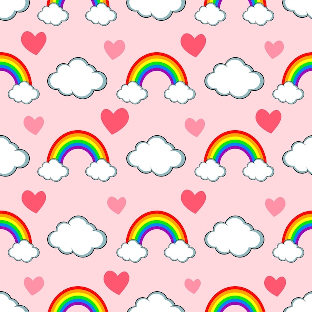 Seamless pattern of a collection of rainbow and clouds