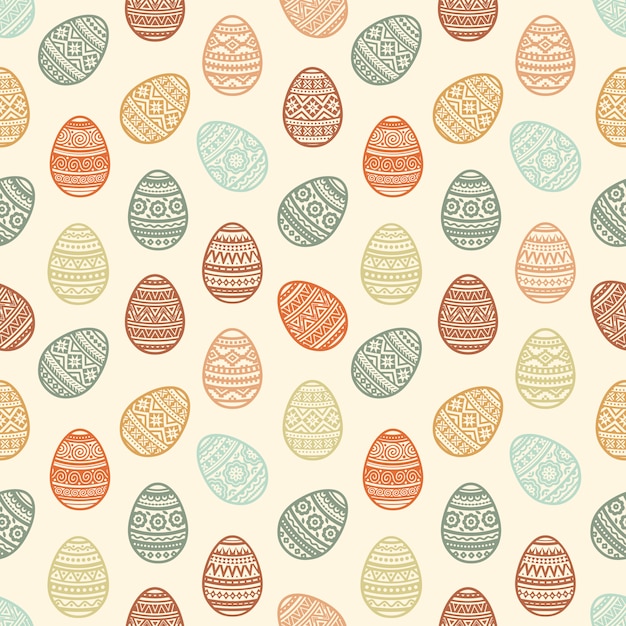 Vector seamless pattern of colorful easter egg flat icons painted in traditional style.