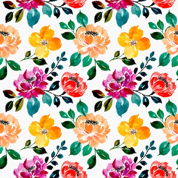 Seamless pattern of colorful floral watercolor on black bacground