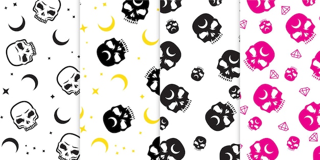 Seamless pattern colorful skull with moon star and diamond magical details in Free vector