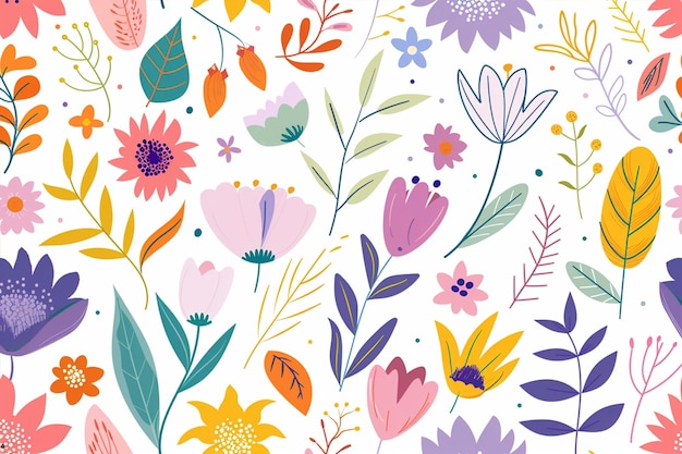 Seamless Pattern of Colorful Spring Flowers