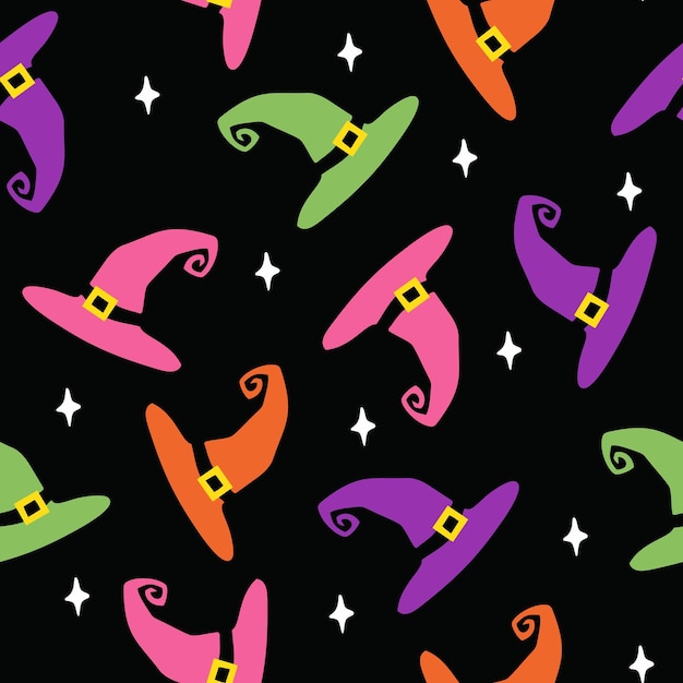 Seamless pattern colorful of witch hat. Halloween party. Design for wallpaper, textile and backgroun