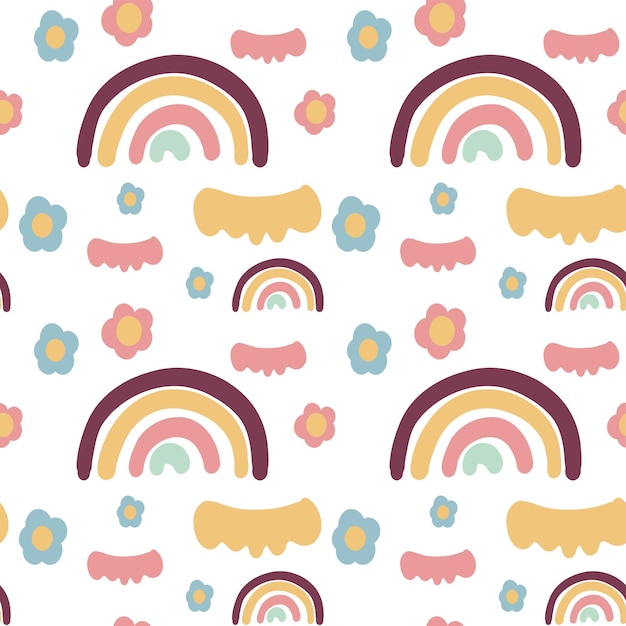 Seamless pattern of colors and rainbows The pattern is in pastel colors Children's print Print for printing on fabric packaging paper