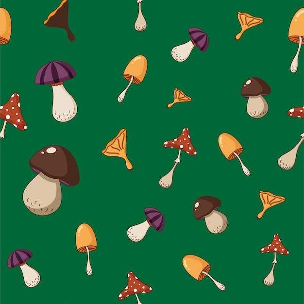 Seamless pattern of a coloured mushrooms poisoned and healthy