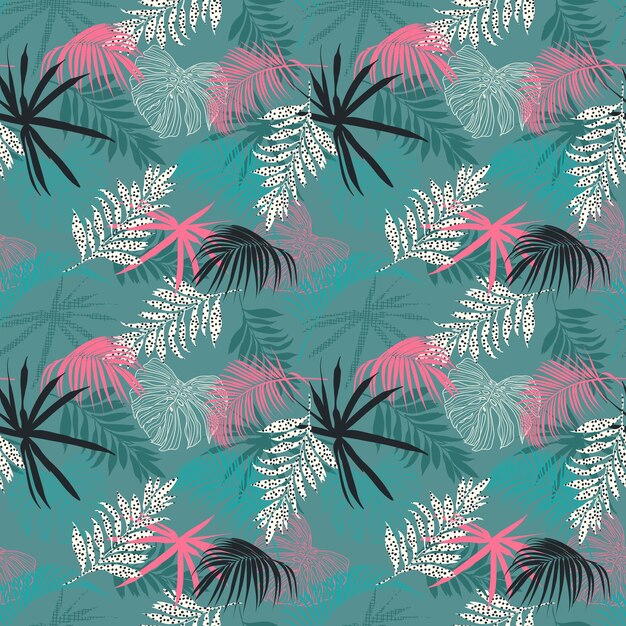 Vector seamless pattern contemporary tropical forest mix with modern polka design for fashion fabric textile wallpaper cover web wrapping and all prints xa