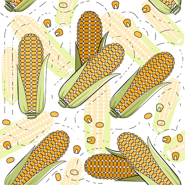 Seamless pattern of corn cob flat vector illustration on white background