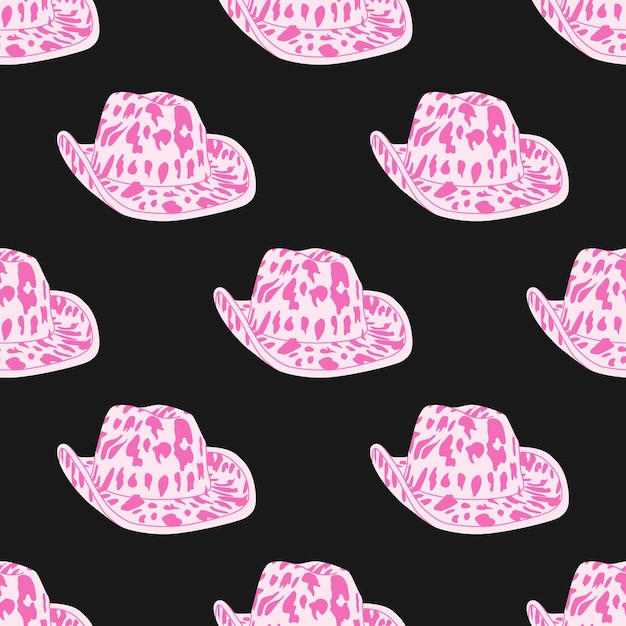 Seamless Pattern Cowgirl hat with pink cow print Horse RanchCowboy westernwild west fashion style