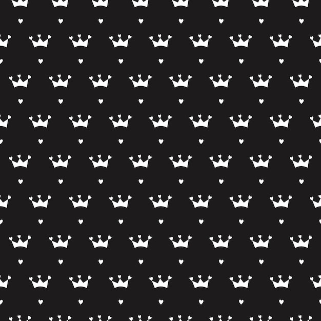 Seamless Pattern Crown and Little Hearts