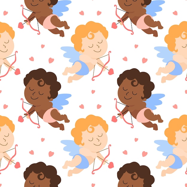 Seamless pattern, cute angels with bow and arrow. Print, background for Valentine's Day, wallpaper,