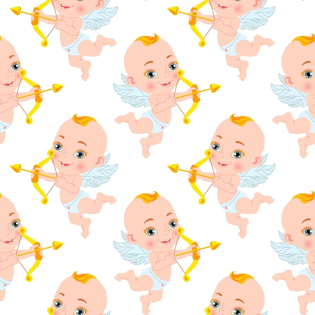 Seamless pattern, cute angels with bow and arrow. Print, background for Valentine's Day, wallpaper,