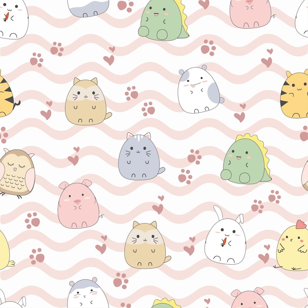 Seamless pattern cute animal cartoons