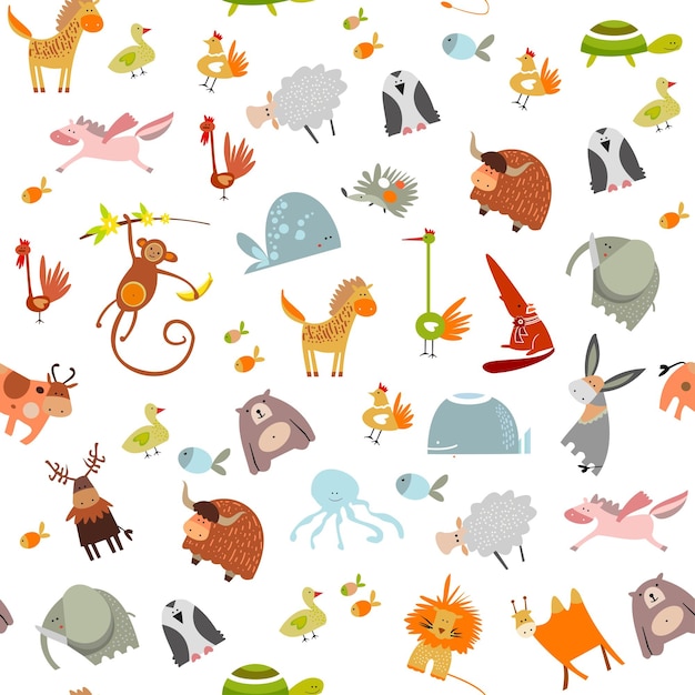 Seamless pattern of the cute animals Set