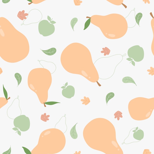 Seamless pattern of cute apple and pear