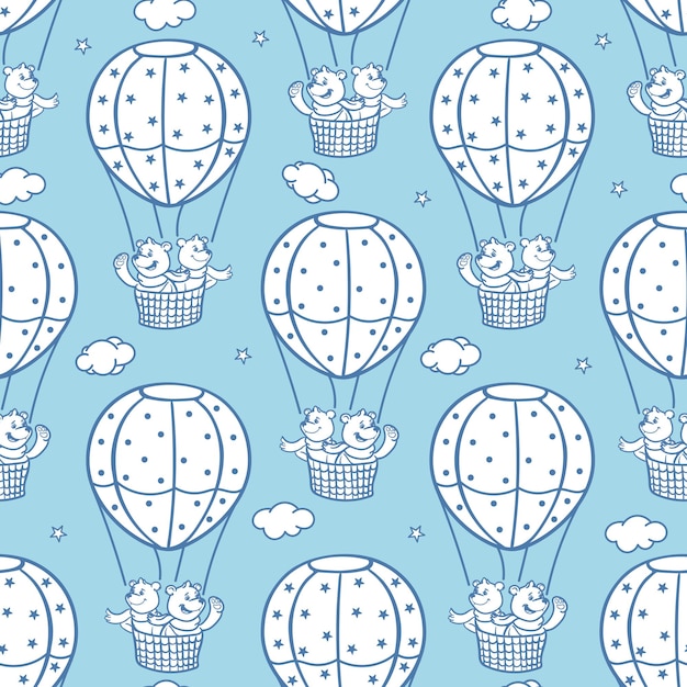 Seamless pattern cute cartoon animals balloons