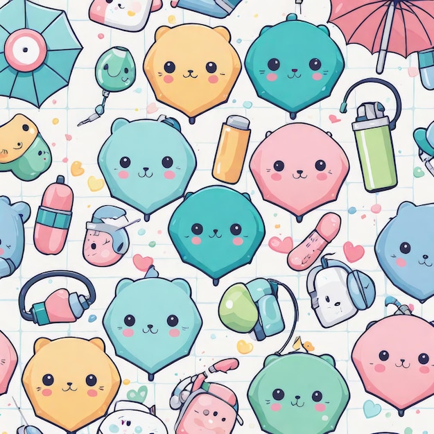 seamless pattern of cute cartoon kawaii