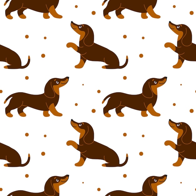 Seamless pattern cute dachshund dogs on a white background Children's print textile vector