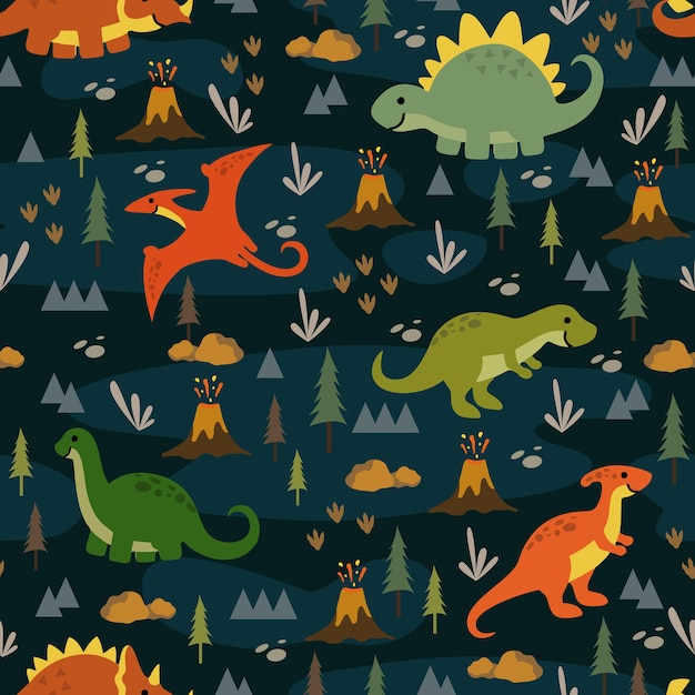 Seamless pattern Cute Dino Family design for background wallpaper clothing wrapping fabric