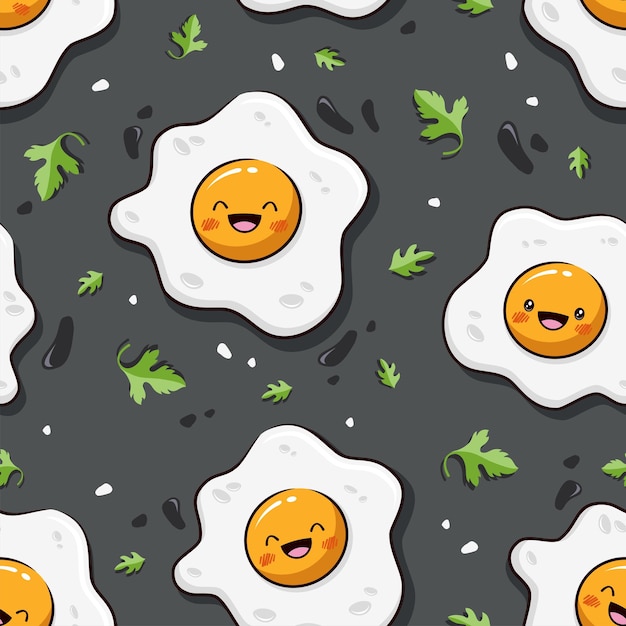 Seamless Pattern Cute Fried Eggs Cartoon Illustration