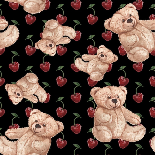 Seamless pattern cute funny toy teddy bear