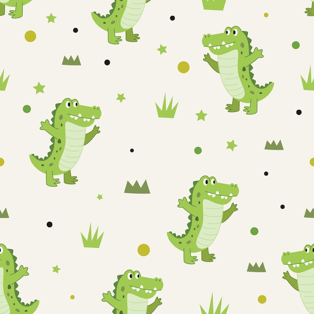  seamless pattern Cute happiness alligator