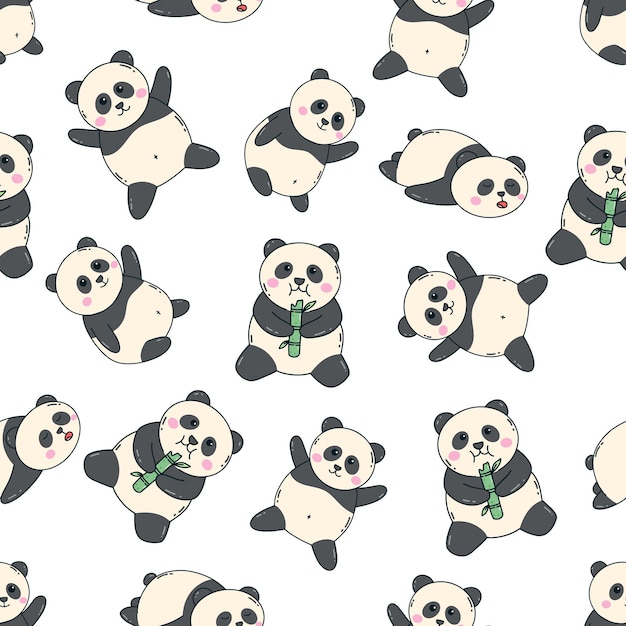 seamless pattern of cute panda character with kind of pose