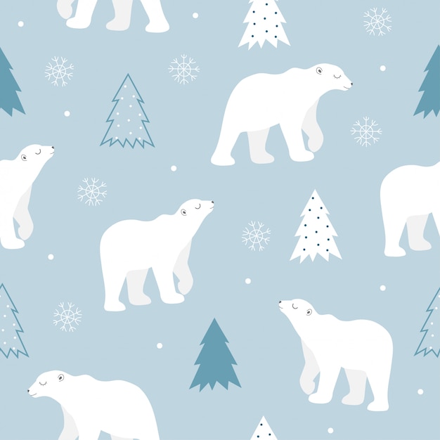 Seamless pattern of cute polar bear.