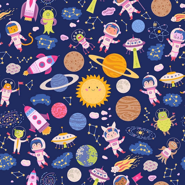 Seamless pattern cute space background for baby