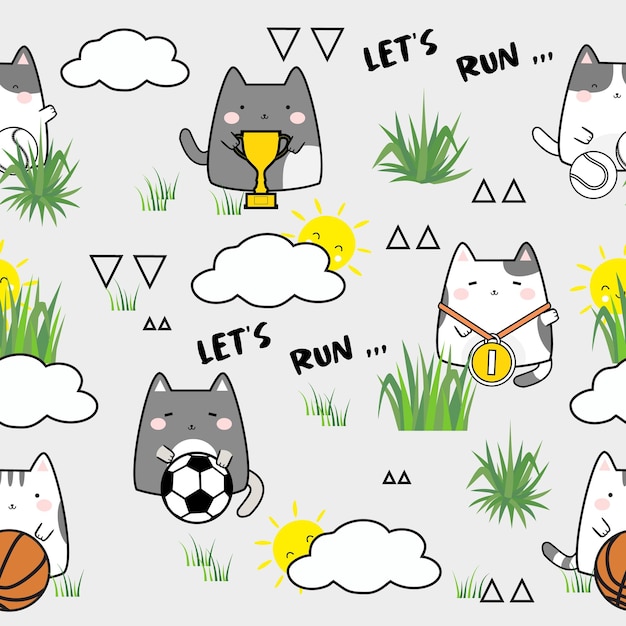 Seamless pattern cute sport cat Kitten theme pattern Design for scrapbooking decoration cards p