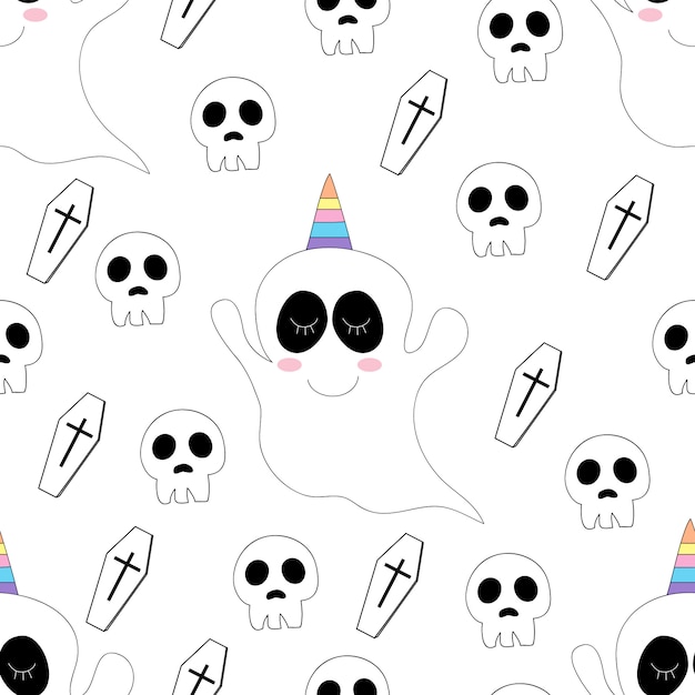 Seamless pattern cute unicorn cartoon hand drawn style.