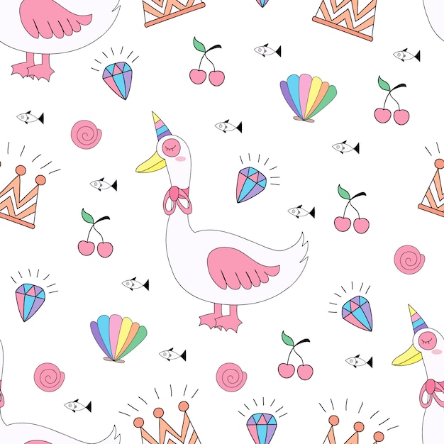 Seamless pattern cute unicorn cartoon hand drawn style.