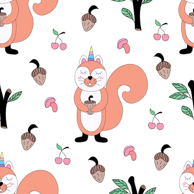 Seamless pattern cute unicorn cartoon hand drawn style.