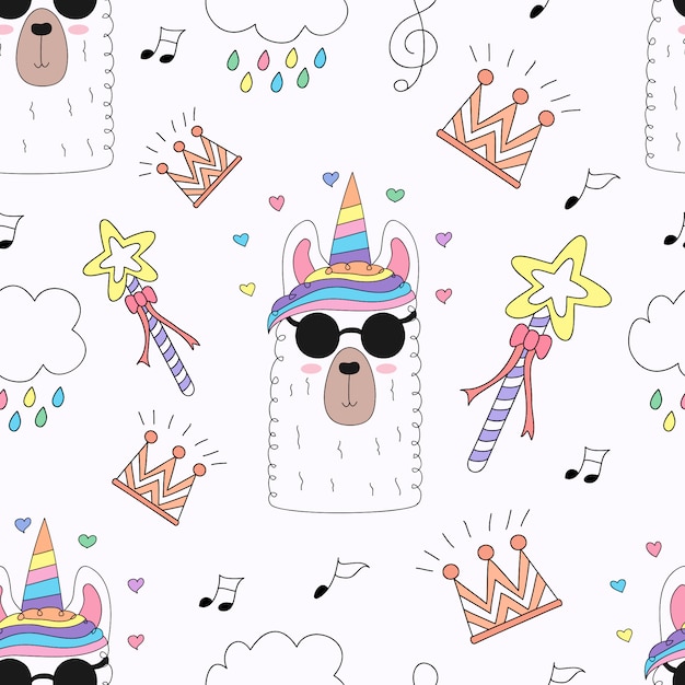 Seamless pattern cute unicorn cartoon hand drawn.