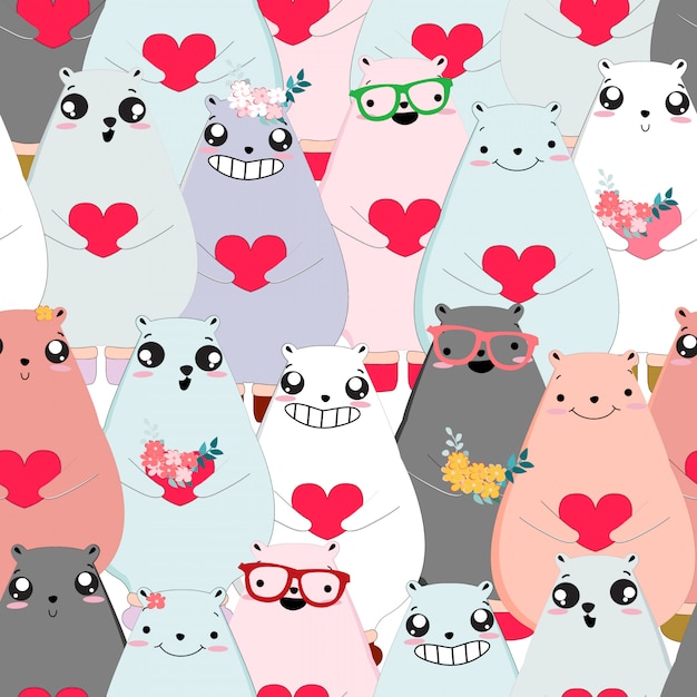 Seamless pattern Cute valentine teddy bear